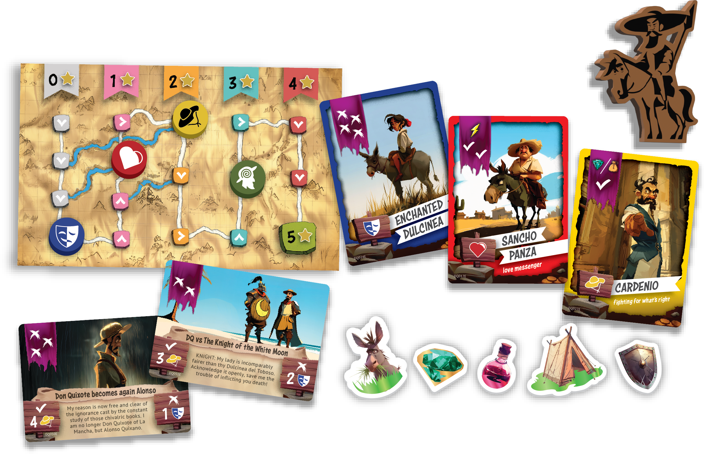 Components in Don Quixote: the ingenious hidalgo board game